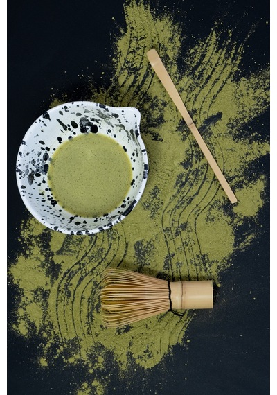 Seramik Mat Siyah Benekli Matcha Kase Ve Whisk Tutacağı Set Beyaz - Siyah - 711673884 Beyaz - Siyah