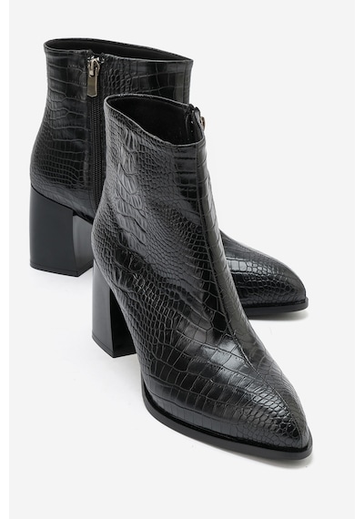 Luvi Shoes Lynda Siyah Baskı Kadın Kalın Topuklu Bot