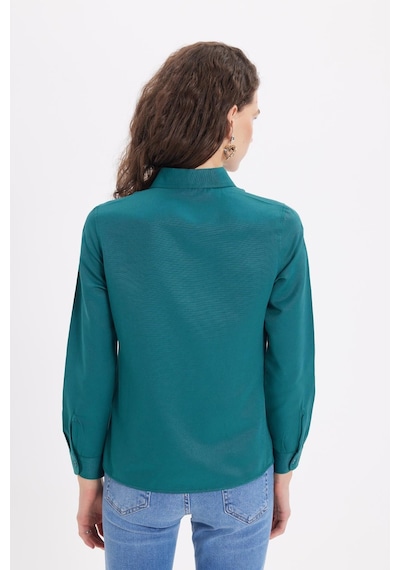 Tudors Kadın Slim Fit Dar Kesim Uzun Kollu Pamuklu Vücuda Oturan Dokulu Yeşil Basic Gömlek-38817