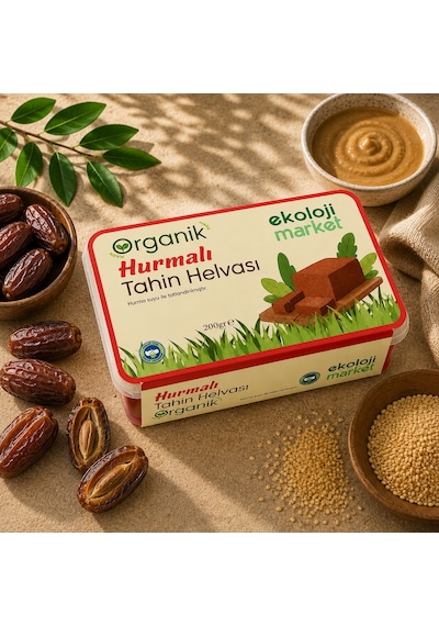 Organik Glutensiz Şekersiz Tahin Helvası Hurmalı 200 Gr