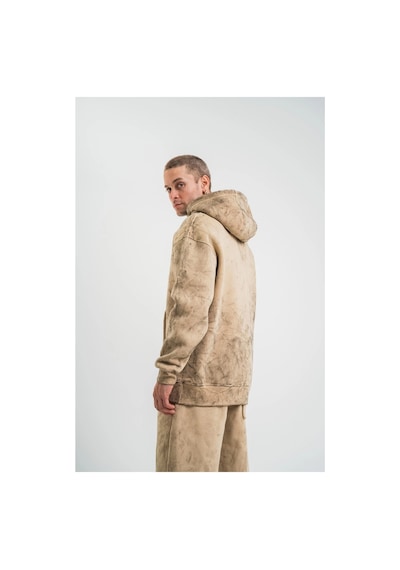 Erkek 3 İplik Pamuklu Oversize Kapüşonlu Yıkamalı Hoodie Sweatshirt - Bej