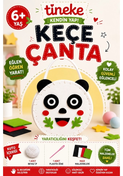 Tineke Kendin Yap Panda Keçe Çanta Yapım Seti Çocuk El Sanatları Hobi Kiti Beyaz İp Ve Plastik İ