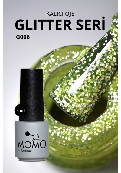 Momo Professional Glitter Kalıcı Oje G006 Lime Yeşili Holografik Simli 4 ML