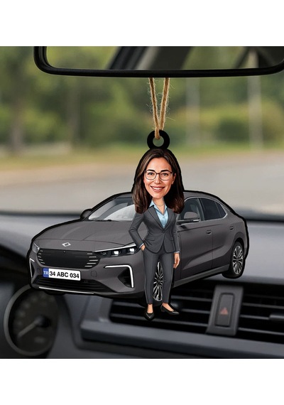 Bk Gift Kişiye Özel Kadın Kula Renk Togg Karikatürlü Ahşap Plakalı Araba Dikiz Ayna Süsü-2 , Arkadaşa Hediye, Sevgiliye Hediye, Araba Hediyesi Kobitme
