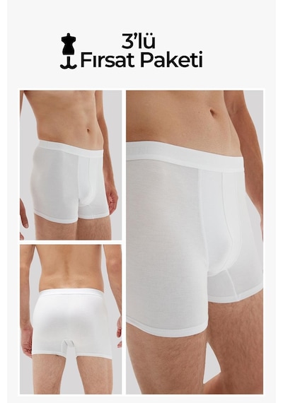 Weweus Beyaz 3'lü Erkek Süper İnce Doğal Bambu Lüks Boxer 1012 Beyaz