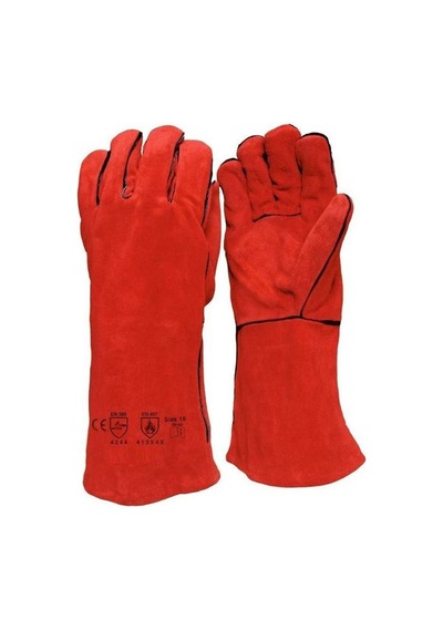 Yanmaz Kırmızı Uzun Deri Kaynakçı Eldiveni