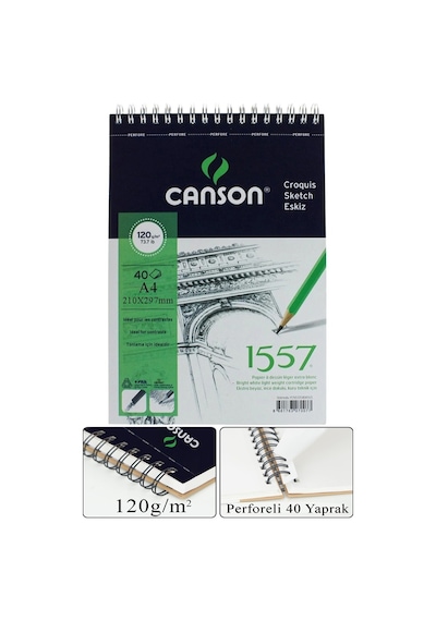 Canson A4 Eskiz Defteri 1557 40 Yaprak Fatih Dereceli Kalem Sketch Karakalem 6 Lı Gölgelendirme Hamur Silgi Kalemtraş