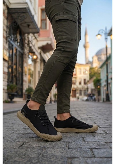 Fort 2065 Bst Rahat Esnek Lastik Bağcıklı Sneaker Erkek Ayakkabı Siyah - Vizon