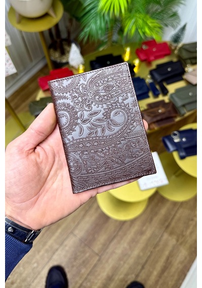 Premium Deri Ruhsat Kılıfı Ve Anahtarlık Seti Kahverengi Motifli