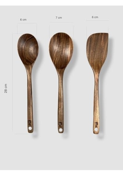 El Yapımı Ceviz Ağacı 3 Parça Tahta Kaşık,geniş Kaşık, Spatula Ahşap Mutfak Seti