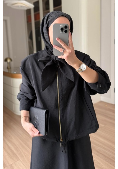 Ka Hijab Ceketli Elbise Takım - Siyah