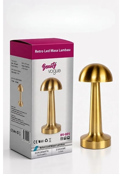 Tr Mantar Lamba, 3 Kademeli Işık, Usb Şarjlı, Şarjlı Dokunmatik Led Lamba, Kablosuz Gece Lambası, Gold Masa Lamba Genel
