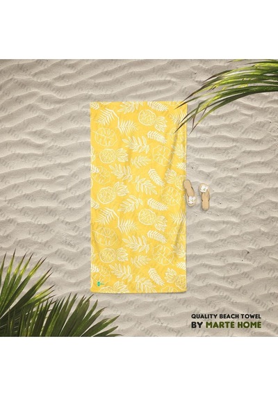 Marte Home Datça - Sarı Ananas Desen Baskılı Plaj Havlusu Sarı