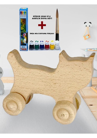 Ahşap Oyuncak Kedi Akrilik Boya 6x20 Ml Sulu Boya Fırçasıyla Birlikte