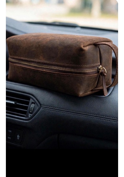 Gerçek Deri Artizan Yapım El Çantası Kahverengi
