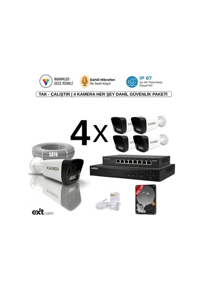 4'lü Ip-5mp-poeli-sesli -gece Renkli- Su Geçirmez- Full Hd-500gb-güvenlik Kamera Seti