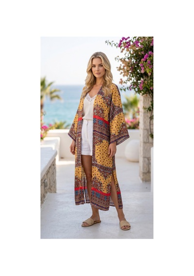 Lila Mare Pamuk Kimono Renkli Renkli