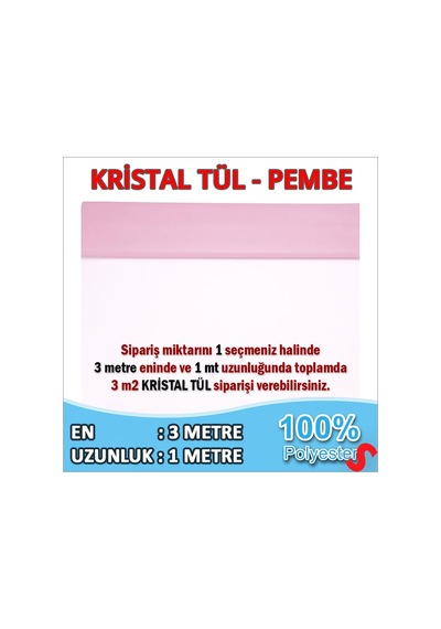 Süsleme Tülü Kristal Tül, 3 Mt En X 1 Mt Uzunluk - Pembe 0-99