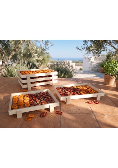 Limon Dekor Doğal Huş Ağacı İstiflenebilir Gıda Kurutma Teli - 2'li Set 52x35 Cm - Ahşap Meyve, Sebze Ve Ot Kurutmalık Tepsisi Natürel