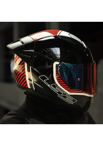 Gökkuşağı Cam + Ls2 Rapid 2 Race Extra Kask Beyaz - Kırmızı
