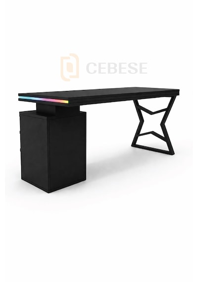 Bilgisayar Masası + Rgb Led - 170 65 77 Cm Kumandalı Ve Telefon Kontrollü Siyah