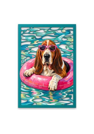 Simitte Gözlüklü Basset Metal Tablo 45x65 Cm Çok Renkli