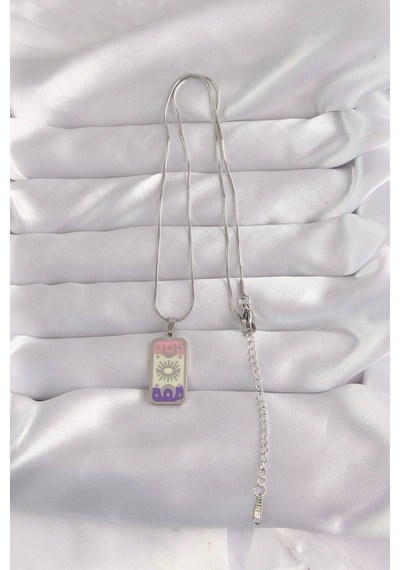 316l Çelik Gümüş Renk Karışık Mineli Ay Figür Tarot Kolye 001 - Beyaz