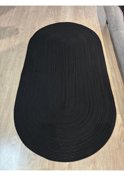 Mavaux Galileo Oval Jüt Yuvarlak Hasır Görünümlü Klasik Halı Kilim Siyah