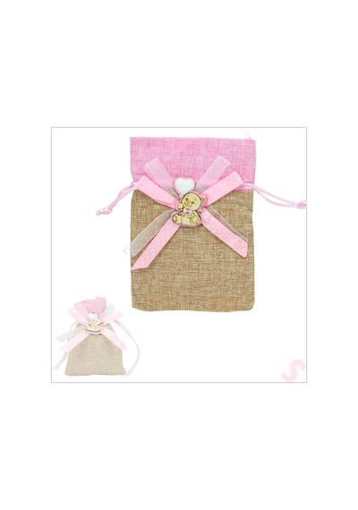Bebek Temalı Jüt Kese 10cm X 13cm - Pembe X 12 Adet Çok Renkli