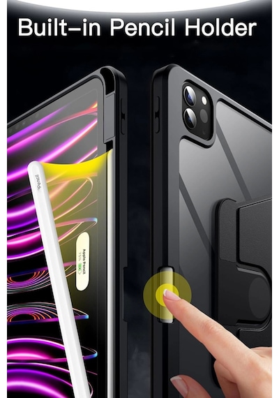 Apple Uyumlu iPad, Pro 11 2024 M4 Mvv83tu/a Mwr83tu/a Termik Kalem Bölmeli Dönebilen Standlı Kılıf Kapaklı Kılıf