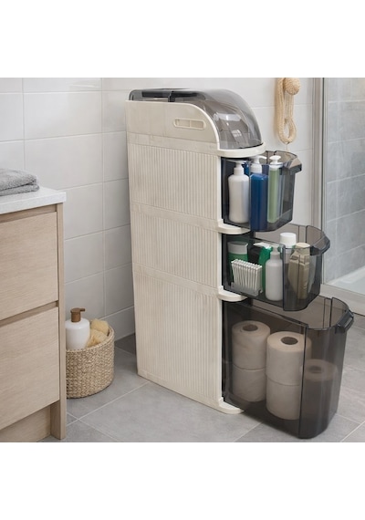 Xl Portatif Dolap Çok Amaçlı Tekerlekli Banyo Dolabı Şeffaf Kapaklı Düzenleyici Organizer Krem
