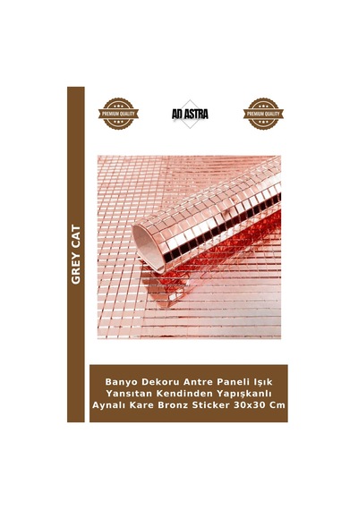 Banyo Dekoru Antre Paneli Işık Yansıtan Kendinden Yapışkanlı Aynalı Kare Bronz Sticker 30x30 Cm Çok Renkli