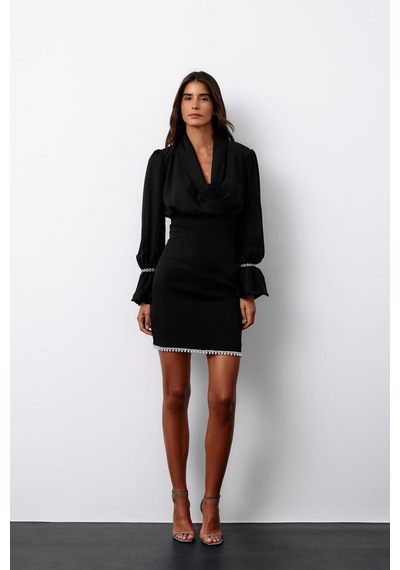 Sateen Aksesuar Detaylı Bluz - Siyah-135126 Siyah
