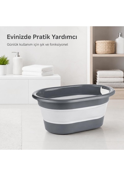 Katlanabilir Çamaşır Sepeti 18 Litre Gri Yer Tasarruflu Katlanır Plastik Sepet, Taşıma Kulplu Banyo Çamaşır Kamp Karavan Ve Ev Düzenleme Sepeti Çok Renkli
