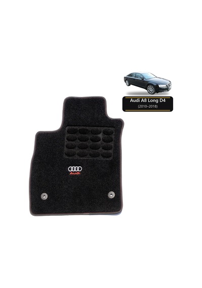Oto Halı Paspas Seti Audi A8 Long D4 2010 2018 Uyumlu - Siyah Kırmızı Logolu Kaymaz Taban