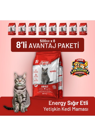 Cat Food Energy Sığır Etli Yetişkin Kedi Maması - 8 Adet
