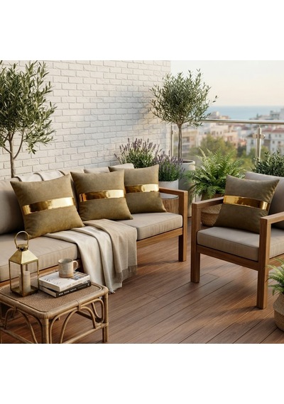 Venüs 07 Gold Şeritli 4 Lü Set Dekoratif Ve Modern Modern Tasarım Kırlent Kılıfı Lüks Koltuk Yastık Kılıfı Altın