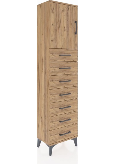 Arges Dolap 2 Raflı 7 Çekmeceli Tek Kapaklı 44x30x182 Çam-çam Çam
