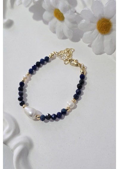 3 Mm Lapis Lazuli, Gerçek Arpa İnci, Gerçek 2 Mm İnci Doğaltaş Bileklik Lacivert