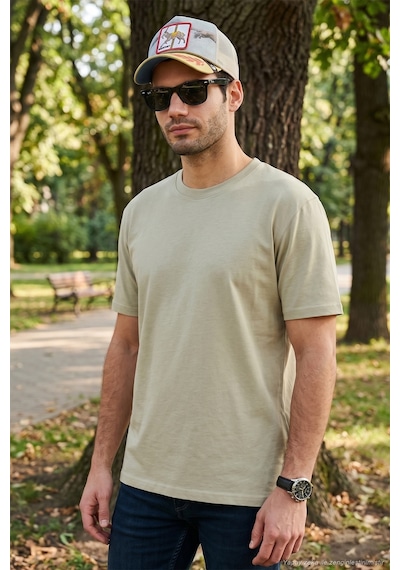 Buratti Pamuklu Relaxed Fit Sıfır Yaka Erkek T Shirt 5905446 Açık Taş