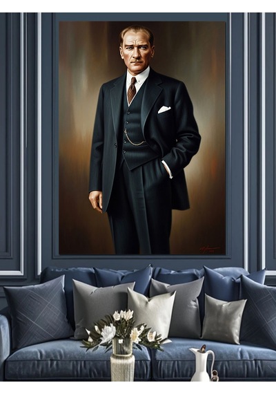 Ahşap Tablo Siyah Takım Elbiseli Atatürk İnsan Figürlü Tablolar