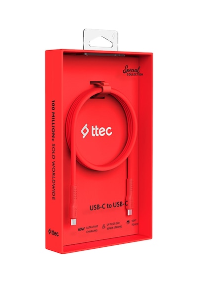 Ttec Usb-c - Usb-c 120cm Usb-c - Usb-c 60w Pd/qc Hızlı Şarj/data Kablosu Kırmızı - 2dk59nk