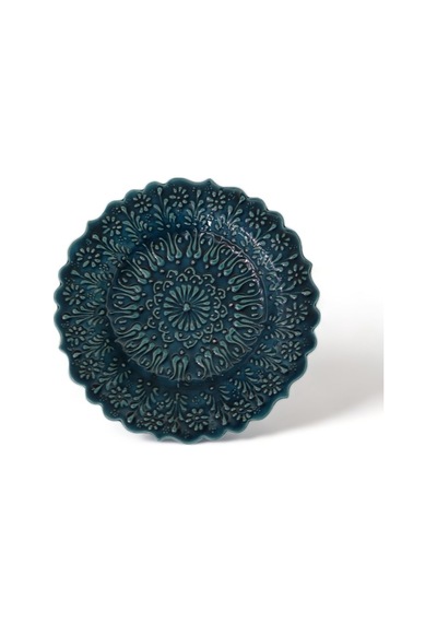 Turkuaz Tabak Lale Motifli 18 Cm