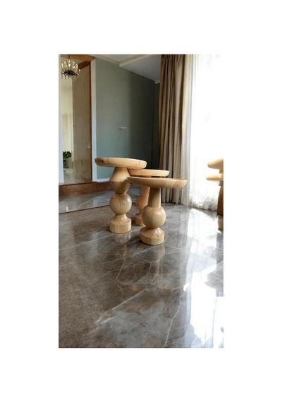 Wood Ahşap 3 Lü Set Fitilli Mantar Yan Sehpa Modern Fiskos / Naturel Renk / Zigon Sehpa Vernikli Naturel
