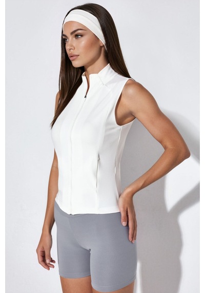 Hiccup Fitted Balıkçı Yaka Kolsuz Active Top Beyaz