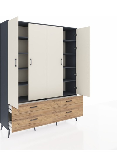 Hyperion Gardrop 10 Raflı 4 Çekmeceli 4 Kapaklı 176x44x221 Antrasit-aytaşı/çam Aytaşı/çam Hyperion Gardrop 10 Raflı 4 Çekmeceli 4 Kapaklı 176x44x221 Antrasit-aytaşı/çam Aytaşı/çam