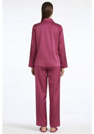 Amoris Vişne Çürüğü Uzun Saten Pijama Takımı