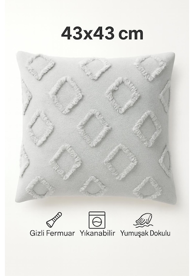 Kırlent Kılıfı 43x43 Cm Çift Taraflı, Fermuarlı, Lüks Şönil Kumaş Koltuk Örtüsü İle Uyumlu 1 Adet Gri