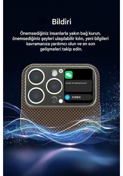 W8 Oled Dokunmatik Akıllı Ekranlı Apple Uyumlu iPhone 14 Pro Max İnce Karbon Cep Telefonu Kılıfı