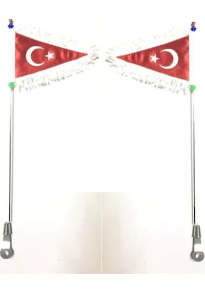 2 Adet Motosiklet Bayrak Direği Dantelli Türk Bayrağı Ile Siyah